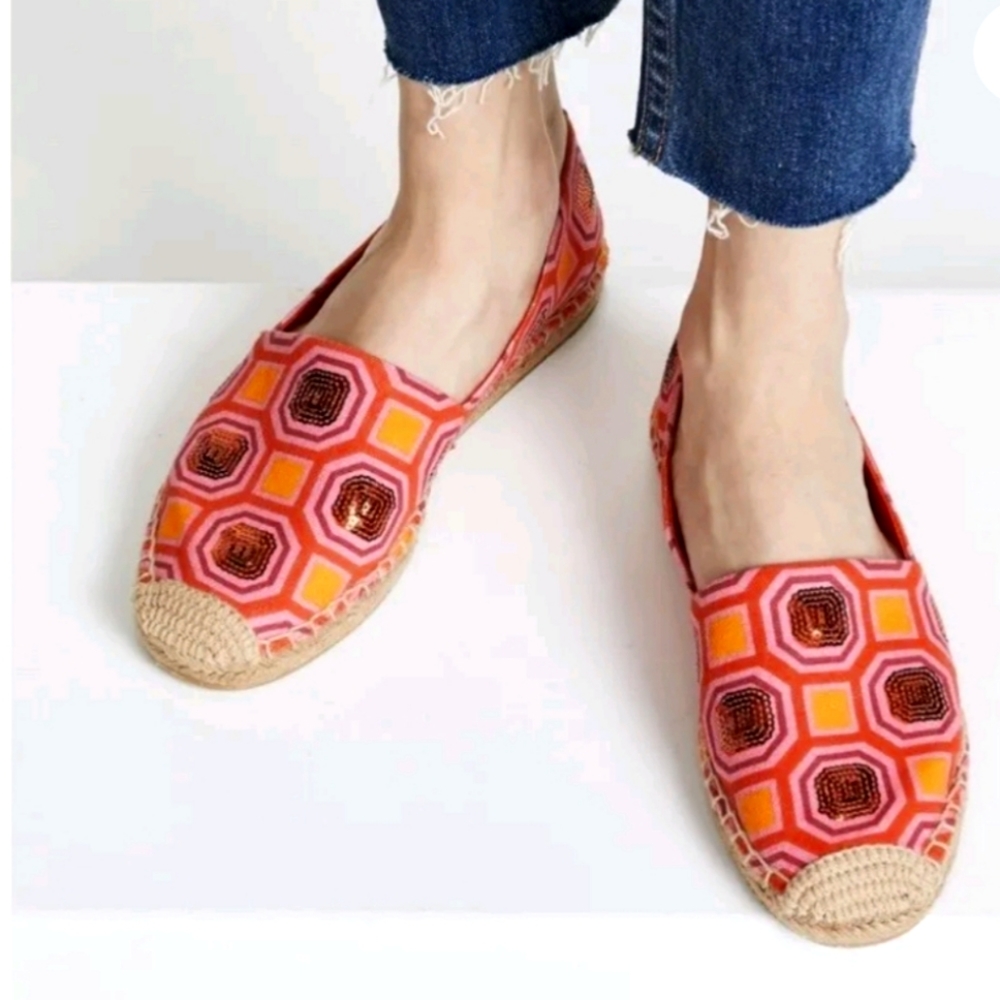 New, Tory Burch Cecile espadrilles orange sequins women's size 11